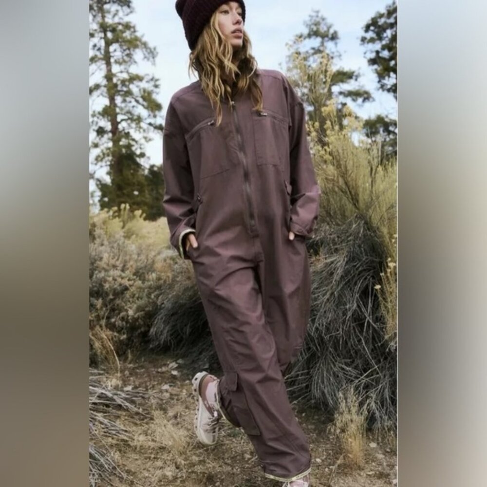 NWT Free People Movement Mesmerize Me One Piece Jumpsuit Sz S Driftwood Stone